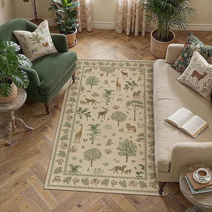 3x5 Easy Jute Outdoor Patio Rug Washable Brown Printed Entrance Area Rug for Living Room Lightweight Non Slip No Sheding Doormat Entryway Farmhouse Bedroom Backyard Kitchen Deck