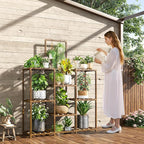 EnHomee Plant Stand Indoor Tall Plant Stand Outdoor Large Wood Plants Shelf with 10-12 Pots for Patio, Living Room, Garden, Balcony, 34.5" Wx47.3 Hx11.78 D
