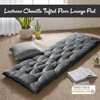Intelligent Design Floor Pillow Lounger Luxurious Chenille Tufted, Piping Border, 3" Floor Lounger for Naps, Yoga, Games, Roll-Up & Travel-Friendly Sleeve Handle, Edelia, 27"W x 74"L x 3"H Charcoal