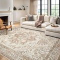 Washable Rug 12x15 Area Rugs: Boho Vintage Distressed Oriental Medallion Neutral Thin Large Rug Carpet for Living Room Bedroom Dining Room Home Office Decor - Beige