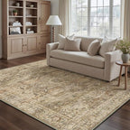 Brown Multi Area Rug 5x7 Vintage Washable Distressed Living Room Carpet Large Indoor Non Slip Traditional Medallion Retro Low Pile Accent Throw Rug Bedroom Kitchen Office Dining Room