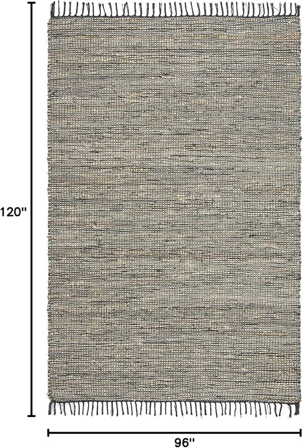 SAFAVIEH Area Rug 8x10 - Vintage Leather Collection - Large - Grey, Handmade Boho Fringe Leather & Jute, Ideal for Living Room, Bedroom, Dining Space (VTL203F)