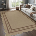 Scalloped 5x7 Rug for Living Room, Easy Jute Washable Outdoor Patio Carpet, Farmhouse Indoor Brown Geometric Rug Neutral Non Slip Carpet for Living Room Backyard