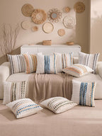 Fall Boho Chenille Tufted Throw Pillow Covers 18x18 Inch Set of 2 Farmhouse Striped Couch Decorative Pillow Covers Accent Neutral Pillowcase Yellow Orange Cushion Cover for Livingroom Sofa Bed