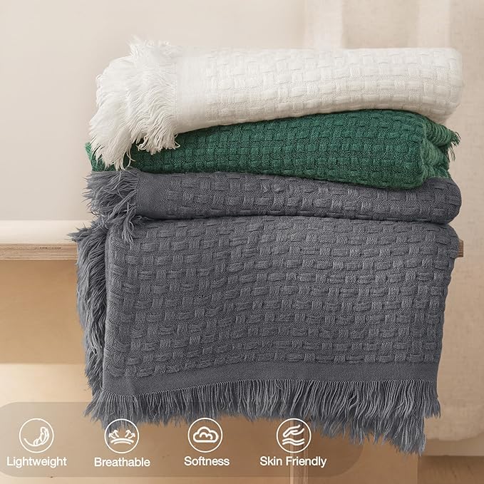 Exclusivo Mezcla Knit Throw Blanket with Fringes for Couch, Reversible Super Soft and Warm Woven Boho Throw for All Season, Home Decor, 50"x60", Dark Grey