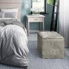 SIMPLIHOME Brody Square Pouf - 18 inch Wide Upholstered Vegan Leather Ottoman in Distressed Grey, Boho Footstool, Coffee Table or Extra Seating for Living Room or Bedroom, Assembled