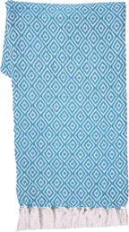 RAJRANG Throw Blanket Cotton with Tassel - 50x60 Inches Soft 100% Cotton Boho Decorative Farmhouse Throw for Bed Sofa Chairs and Couch Caribbean Sea Blue