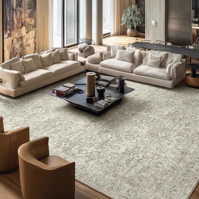 Washable Rugs for Living Room: 10x14 Area Rugs for Bedroom Ultral Soft Non-Slip Stain Resistant Vintage Boho Large Carpet for High-Traffic Dining Room - Farmhouse Decor