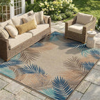 LIVEBOX Modern Easy Jute 5x7 Outdoor Rug, Washable Area Rugs for Living Room Patio Tropical Leaf Indoor Outdoor Rug, Boho Farmhouse Non Slip Carpet for Backyard Foyer Dining Room(Olive, 5'x7')