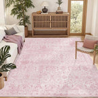 Pink Rug for Living Room Bedroom, 5x7 Area Rugs Washable Vintage Floral Retro Boho Non Slip & Low Pile Nursery Carpet for Indoor Girls Kids Room, Classroom, Dorm, Playroom and Dining Room