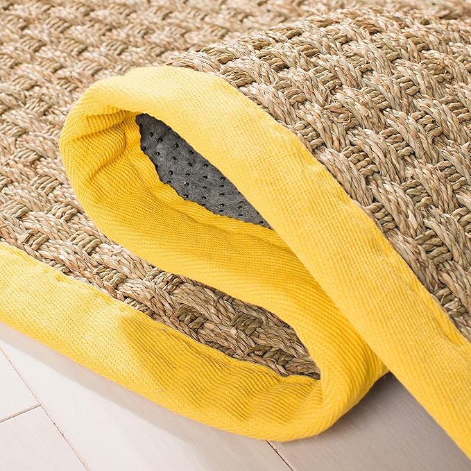 SAFAVIEH Area Rug 8x10 - Natural Fiber Collection - Large - Natural & Gold, Seagrass, Basketweave Pattern (NF114X)