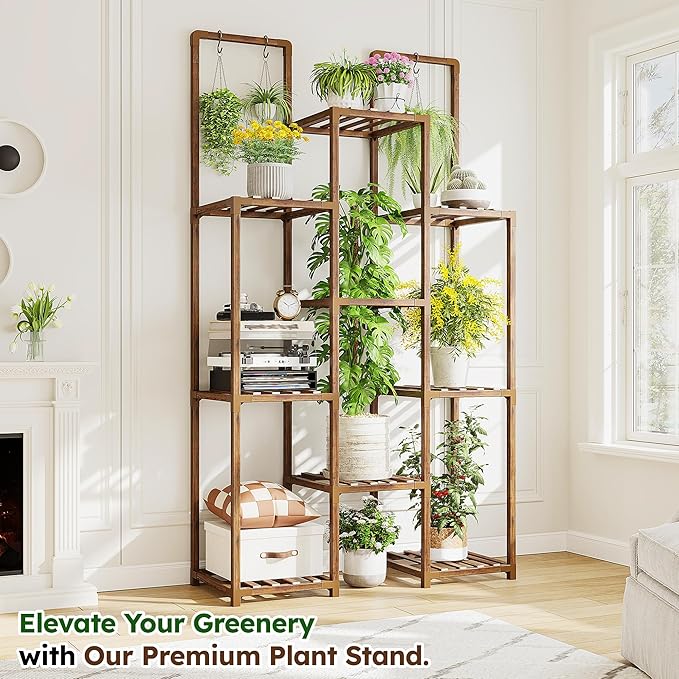 EnHomee 8 Tiers Plant Stand, Indoor Plant Stand with 11-16 Pots, Wood Plants Shelves for Living Room, Patio, Balcony, Yard, Garden, 34.2''W×11.8''D×47.4''H