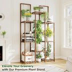 EnHomee 8 Tiers Plant Stand, Indoor Plant Stand with 11-16 Pots, Wood Plants Shelves for Living Room, Patio, Balcony, Yard, Garden, 34.2''W×11.8''D×47.4''H