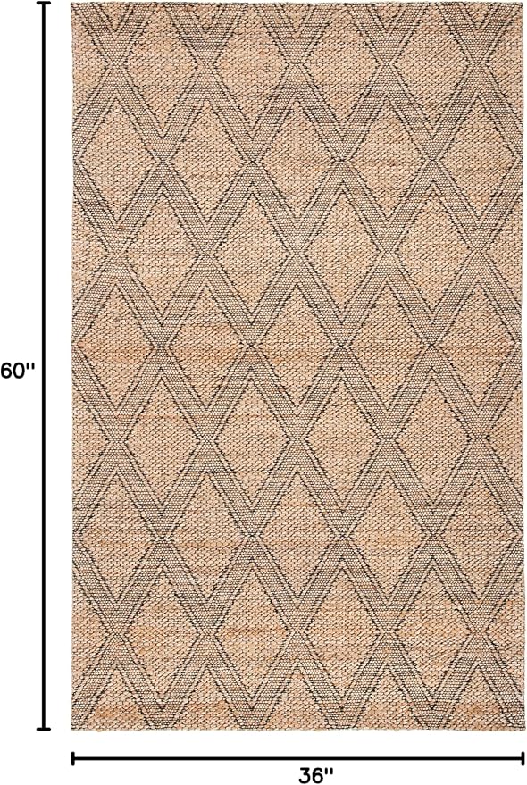SAFAVIEH Natural Fiber Collection Accent Rug - 3' x 5', Natural & Black, Natural Jute Design, Ideal for High Traffic Areas in Entryway, Living Room, Bedroom (NFB552A)
