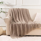 BATTILO HOME Khaki Throw Blanket for Couch, Boho Bed Tan Throws, Spring Decorative Taupe Throw for Sofa Foot of Bed, 50"x60"