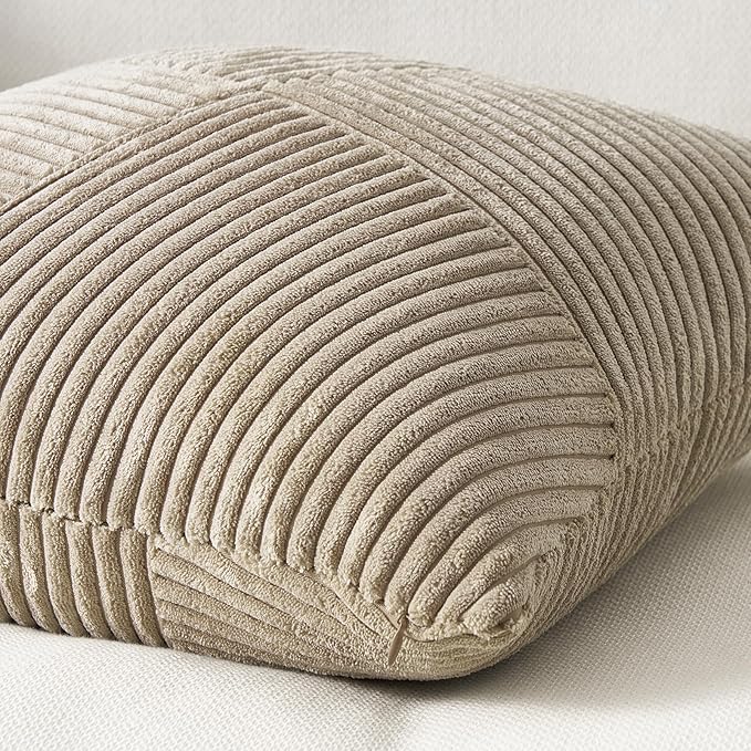 Topfinel Pillow Covers 16x16 Inch Set of 2 Decorative Lightbrown Soft Corduroy Boho Striped Throw Pillow Covers Patchwork Cushion Cases Cute Aesthetic Home Decor for Couch Sofa Bed