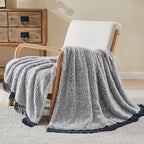 EMME Soft Sherpa Fleece Blanket with Tassel, Reversible Plush Fluffy Large Blanket, Light Weight Warm Decorative Boho Blanket Cover for Sofa, Couch, Bedroom,Travel(Tassel Navy,90"x90")