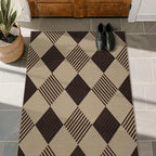 Washable Easy Jute 3x5 Entryway Rug - Door Mat Indoor Entrance, Diamond Rug for Entry Way, Kitchen, Low Pile Light Brown Geometric Striped Woven Front Door Décor