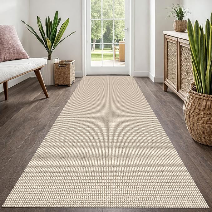 EARTHALL Woven Runner Rug 3x8 Ft Washable Runners for Hallways Wide Non Slip Rubber Backed Kitchen Runner Braided Indoor Floor Carpet for Entryway, Hallway, Kitchen, Bedroom, Beige/Khaki