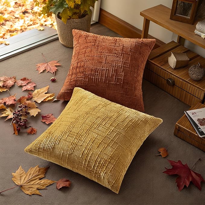 decorUhome Rust Chenille Throw Pillow Covers 16x16 Set of 2 Textured Soft Cozy Slubby Couch Pillow Covers Modern Farmhouse Boho Decorative Pillow Cases for Bed Sofa Living Room