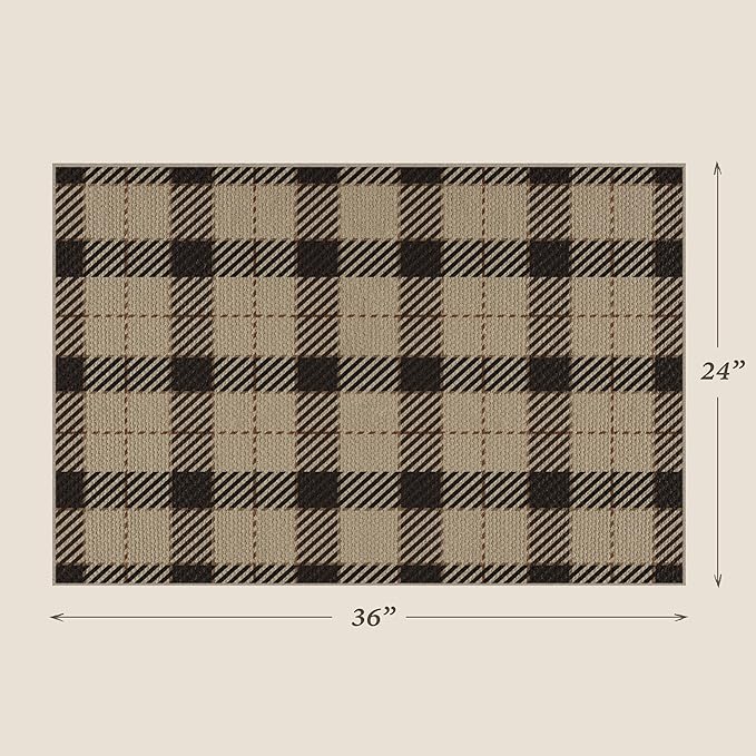 Washable 2x3 Plaid Rug Entry Way Indoor - No Shed Easy Jute Small Throw Rug for Kitchen, Non Slip Rustic Farmhouse Door Mat Indoor Entrance, Low Pile Black and Tan Checkered Buffalo Entryway Décor