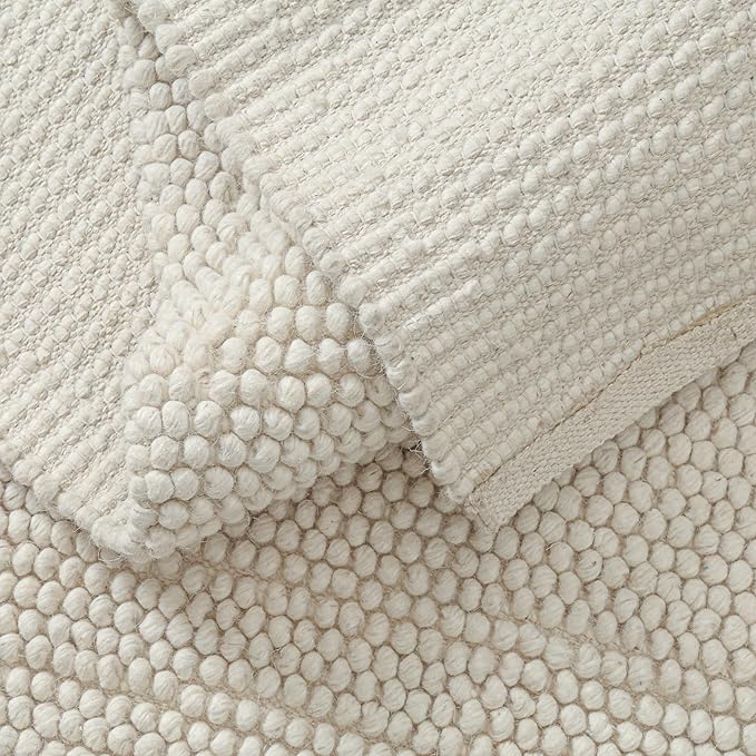Savi Home Handwoven Wool Cotton Blend Area Rug 4x6', Textured Popcorn Braided Ivory Rug, Soft Thick Farmhouse Contemporary Living Room Carpet, Neutral Modern Decorative Floor Rug