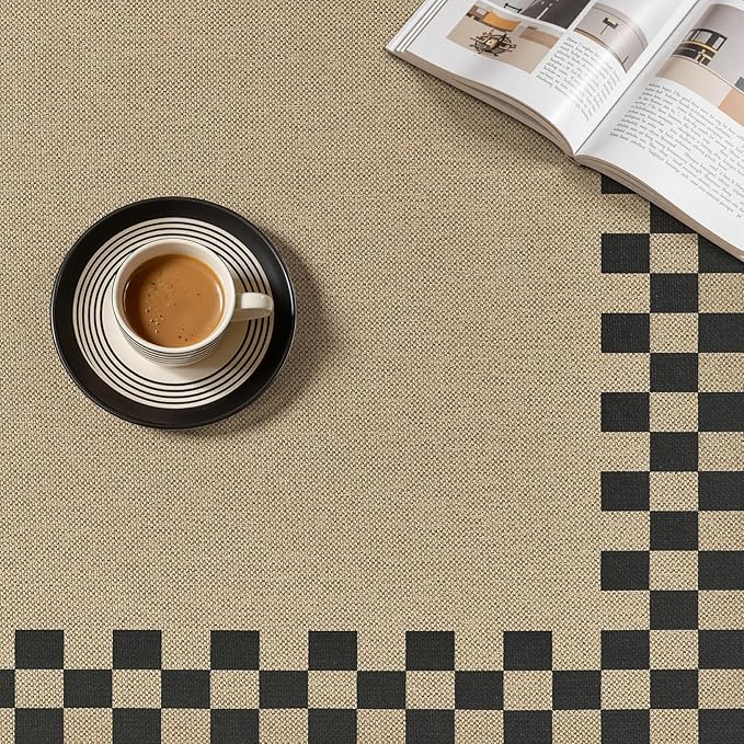 8x10 Jute Rug for Living Room: Farmhouse Carpet Indoor Outdoor Washable Non Slip Area Rug for Bedroom Patio Backyard Dining Room Table Home Office - Checkered Brown