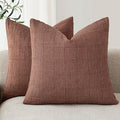 Foindtower Set of 2 Decorative Linen Check Throw Pillow Covers Neutral Farmhouse Vintage Cushion Covers Modern Boho Home Decor for Sofa Chair Couch Bedroom Living Room,18×18 Inch,Autumnal Red