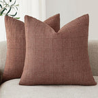 Foindtower Set of 2 Decorative Linen Check Throw Pillow Covers Neutral Farmhouse Vintage Cushion Covers Modern Boho Home Decor for Sofa Chair Couch Bedroom Living Room,20×20 Inch,Autumnal Red