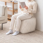 Anji Mountain Pouf Ottoman Foot Rest, Handmade Ottoman Pouf, Comfortable Foot Stool, Decorative Floor Seating for Living Room Decor, Bedroom & Home Décor Accent - Ivory