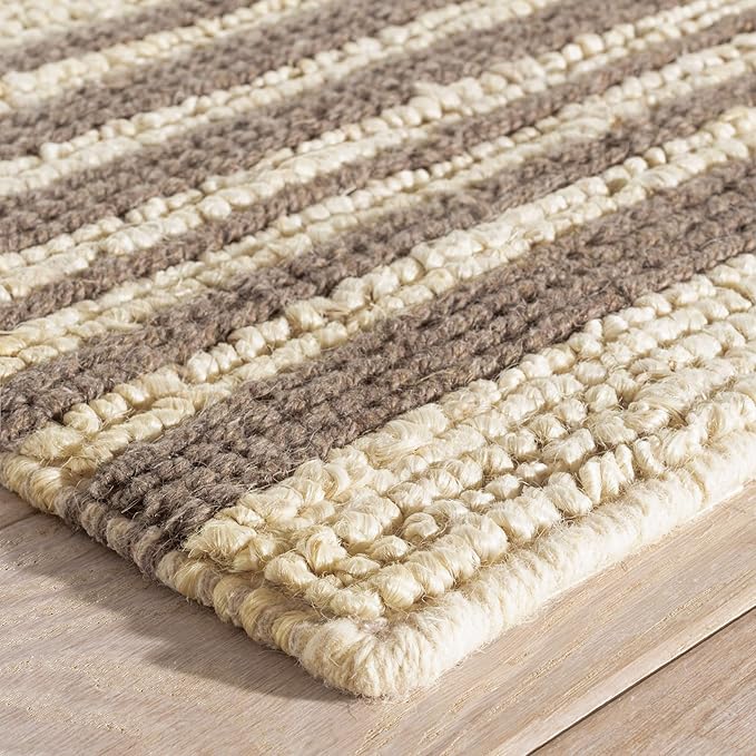 Dash and Albert Calder Stripe Grey Handwoven Jute Rug, 8 X 10 Feet, Neutral/Grey Stripe Pattern