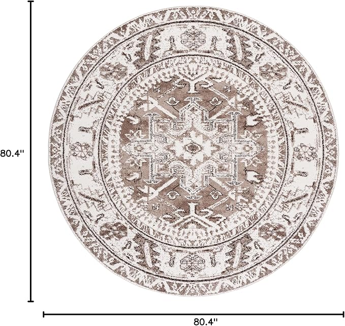 SAFAVIEH Vintage Hamadan Collection Area Rug - 6'7" Round, Brown & Ivory, Traditional Persian Design, Non-Shedding & Easy to Clean, Ideal for Living Room, Bedroom, Dining Space (VTH211T)