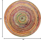 COTTON CRAFT Jute Cotton Chindi Braid Rag Rug - Boho Farmhouse Rustic - Handwoven Reversible Natural Jute and Recycled Cotton Throw Area Rug Carpet - Home Décor - 3 Feet Round Multi Color