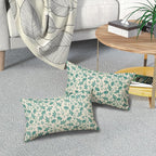 Aqua Floral Pillow Covers 12x20 Set of 2 Vintage Rustic Old Style Cute Small Flower Teal Cream Print Decorative Outdoor Pillowcases Farmhouse Throw Cushion Case Decor for Couch Sofa Bed