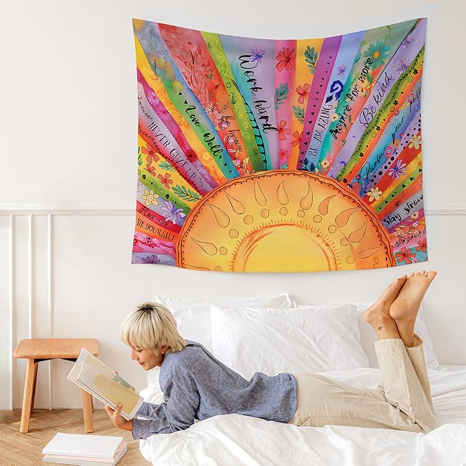 WARDOS Colorful Boho Sun Tapestry, Motivational Sunshine Tapestry Wall Hanging, Boho Abstract Sun Sunshine Wall Blanket Decor for Home Living Room Bedroom, 50x60 Inch