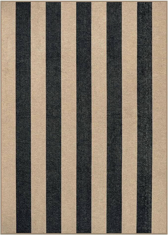 Lahome Elance Striped Easy Jute Outdoor Rug 5x7, Large Neutral Dining Living Room Rug, Farmhouse Non Slip Non Shedding Washable Indoor Outdoor Black Carpet for Office Deck Patio Backyard Bedroom