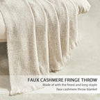 BOURINA Faux Cashmere Fringe Throw Blanket Decorative Lightweight Throw Soft Cozy for Bed or Sofa Outdoor Blanket, 50x70 Inches Beige
