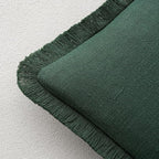MIULEE Decorative Throw Pillow Covers Neutral Linen Fringe Throw Pillows Set of 2 Army Green Boho Farmhouse Cushion Covers with Tassels for Couch Sofa Bed Living Room Home Decor 18x18 Inch