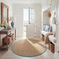 SAFAVIEH Area Rug 6' Round - Natural Fiber Collection - Natural & Teal, Seagrass, Basketweave Pattern with Border (NF114R)