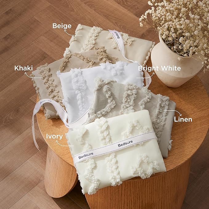 Bedsure Tufted Boho Comforter Set Oversized Queen - Linen Boho Bed Set, GentleSoft™ 3 Pieces Farmhouse Shabby Chic Embroidery Bedding, Gifts for Woman, Soft Jacquard Comforter for All Seasons