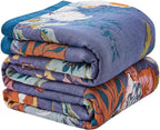 Boho Blanket Soft Muslin BohoThrow Blanket, 100% Cotton Floral Printed Farmhouse Decor All Season Reversible Rustic Throw for Sofa Couch Chair (Purple, 90"x98")