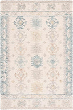 SAFAVIEH Micro-Loop Collection Accent Rug - 4' x 6', Ivory & Blue, Handmade Boho Rustic Wool, Ideal for High Traffic Areas in Entryway, Living Room, Bedroom (MLP476M)