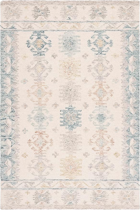 SAFAVIEH Micro-Loop Collection Accent Rug - 3' x 5', Ivory & Blue, Handmade Boho Rustic Wool, Ideal for High Traffic Areas in Entryway, Living Room, Bedroom (MLP476M)