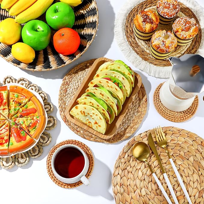 11 Pcs Boho Hanging Wall Basket Decor Handmade Woven Basket Wall Decorative Boho Wicker Baskets Placemats Round Farmhouse Bulrush Art for Rustic Home Decorations Christmas Gift(Assorted)