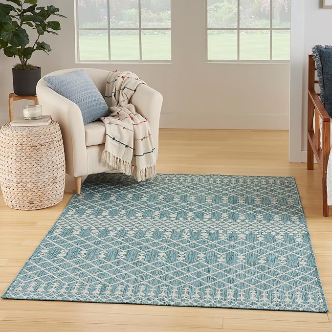 Nourison Home Positano Aqua 7' x 10' Area Rug - Easy Clean, Non Shedding, Bed Room, Living Room, Dining Room, Kitchen (7' x 10')