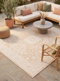Rugs.com Outdoor Aztec Collection Rug – 5 Ft Square Natural Flatweave Rug Perfect for Living Rooms, Kitchens, Entryways