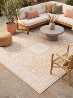 Rugs.com Outdoor Aztec Collection Rug – 5 Ft Square Natural Flatweave Rug Perfect for Living Rooms, Kitchens, Entryways