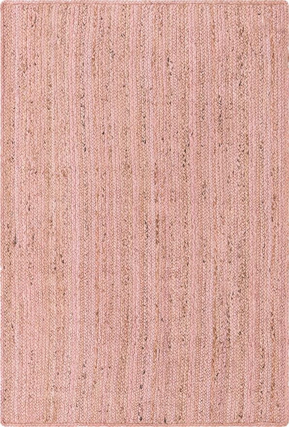Unique Loom Braided Jute Collection Area Rug - Dhaka (4' 1" x 6' 1" Rectangle, Light Pink)