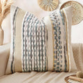 ANRODUO Pack of 1 Boho Decorative Throw Pillow Covers 18x18 Farmhouse Cushion Case Striped Chenille Pillow Cases Square Pillow Covers Accent Neutral Pillowcase for Sofa Couch Bed, Gray Blue Stripe