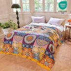 MSGKV Boho Throw Blanket for Bed 90"x108" 100% Cotton Blanket Spring Breathable Lightweight King Size Blankets Home Decor Muslin All Seasons